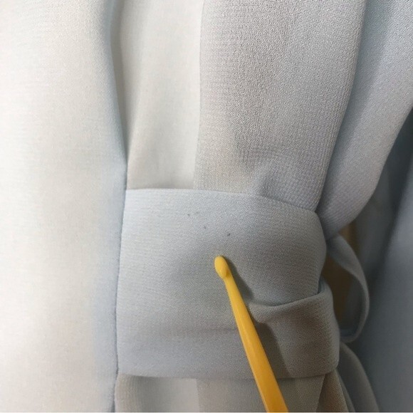 Halston Satin Trim Chiffon Bath Robe Light Blue Attached Tie Women Size Medium - Picture 10 of 16